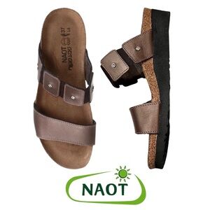 Naot Ashley Leather Wedge Slide Sandals Comfort Shoes, Bronze Sz 6-6.5 | 37 NWOB